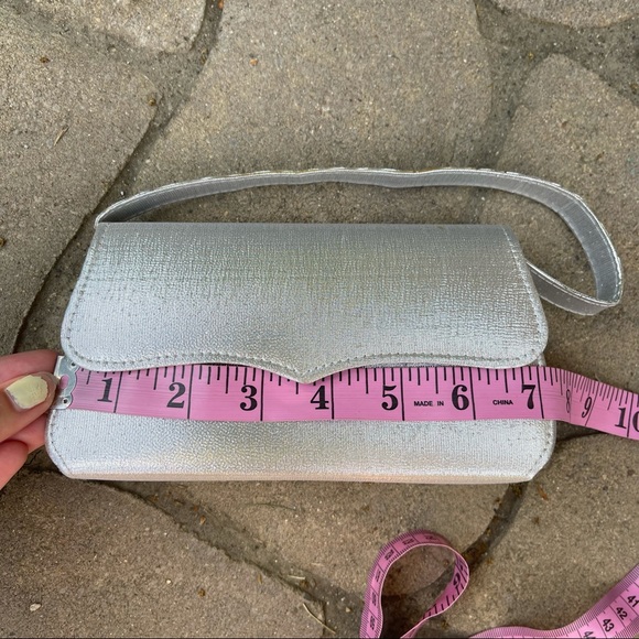 Silver Shimmer Mini Handbag W/ Strap For Crossbody - Picture 10 of 11
